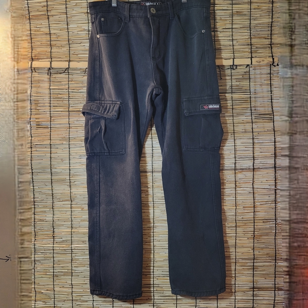 Eddie Domani Distressed Lined Black Cargo Jeans Men's  W34 L 30